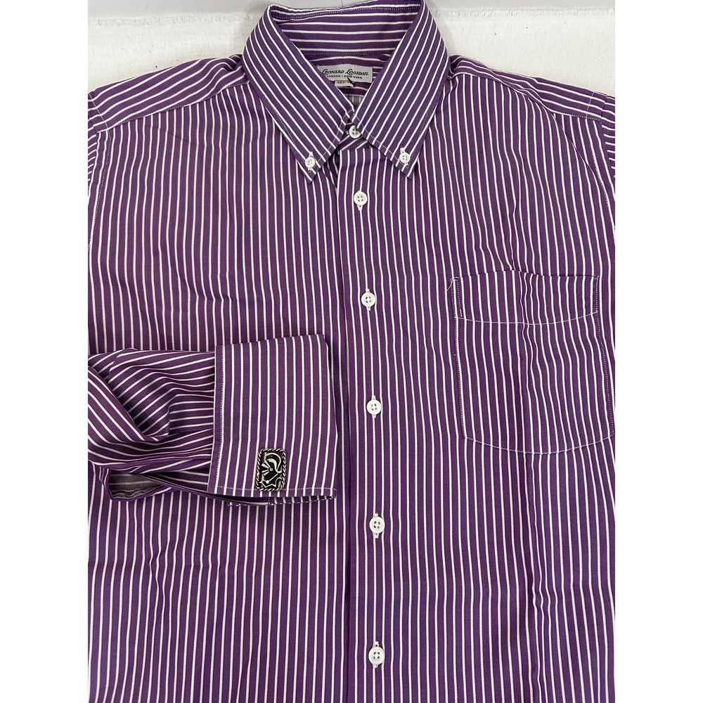 Leonard Logsdail Purple French Cuff Button Down Cotton Shirt Men's Dress Sz 15.5